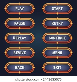 Set of silver game buttons for mobile games with editable text effect gui to build 2d games
