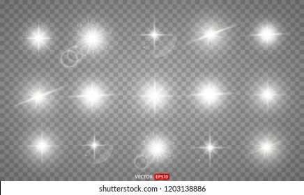 	
Set silver glitter bokeh lights and tinsel. Bright star, solar particles and sparks with glare effect on a transparent background. Vector EPS10