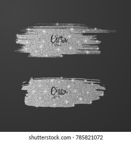 Set of silver glitter brushes on white background, shiny, luxury effect for your design. Vector eps 10