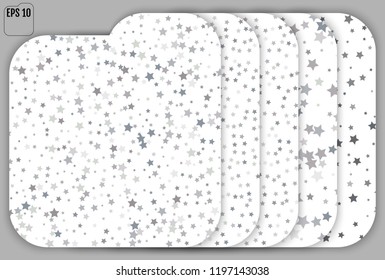 Set of Silver glitter stars falling from the sky on white background. Abstract Background. Glitter pattern for banner. Vector illustration. 5 in 1