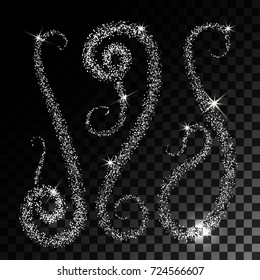 Set Silver Glitter Wave. Stardust Collection. Vertical Sparkles Abstract Background. Vector illustration