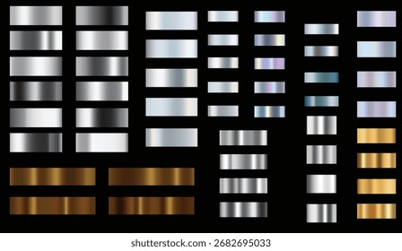 Conjunto de fondos de textura de lámina de plata, oro y bronce: malla de degradado holográfico, superficies metálicas realistas, Alta resolución 