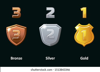 Set Silver, Gold and Bronze shield. Awards achievement Icons design.