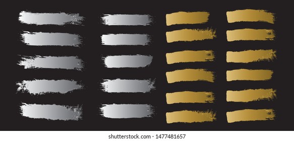 Set of silver and gold paint strokes. Silver and gold  Foil Shining Paint Stain Hand Drawn Illustration. Vector.