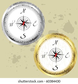 Set of silver and golden compasses