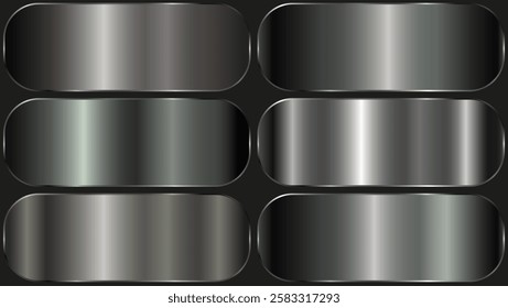 Set of silver gradient square. Metallic texture pattern. Vector illustration.