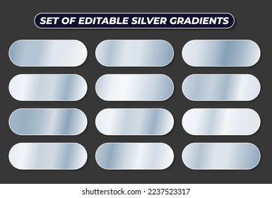 Conjunto de fondos de textura de gradiente plateado, textura metálica de plata para marco, cinta, moneda, medalla