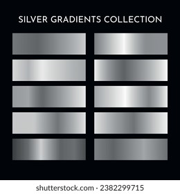 Conjunto de gradientes de plata. Conjunto de fondo de textura de aluminio plateado. Plantilla de gradiente de oro, cobre, latón y metal vectorial. Paleta vectorial de gradiente dorado para la plantilla de fondo