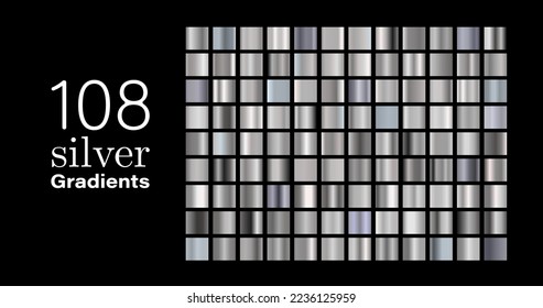 Set of silver gradients icon texture metallic illustration for ribbon, frame, banner, coin and label. Vector realistic background abstract golden pattern design. Elegant light and glitter pattern.