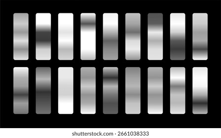 set of silver gradients on black colour