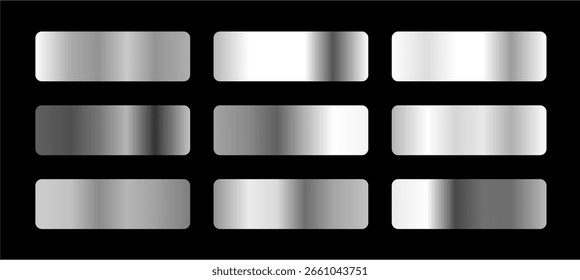 set of silver gradients on black colour