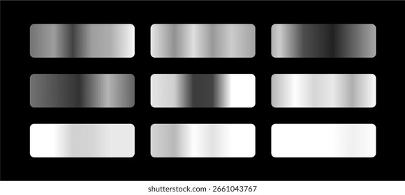 set of silver gradients on black colour