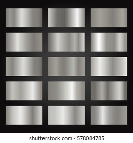 Set of silver gradients on black background. Vecktor illustration.
