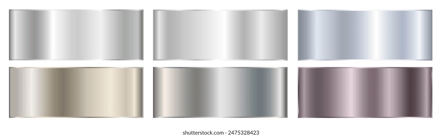 Set with silver gradients on a white background. A palette of colors for the design, a collection of high-quality ingredients. Metallic texture, shiny background. Vector EPS 10.