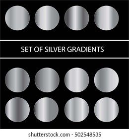 A set of silver gradients.Collection of metal circles,vector illustration.