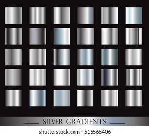 Set of silver gradients.Metallic squares collection,Vector illustration.