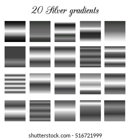 Set of silver gradients.Metallic squares collection,Vector illustration.