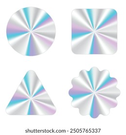 Set of silver holographic sticker. Holographic sticker quality emblem. Shiny rainbow emblem. Symbol of certification product. Vector illustration