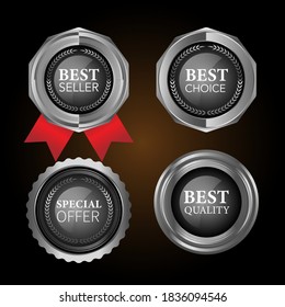 Set Silver labels and badges of seal quality stock 