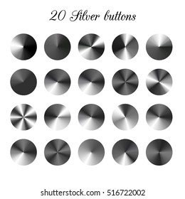 Set of silver mesh gradients buttons.Metallic icons collection,Vector illustration.