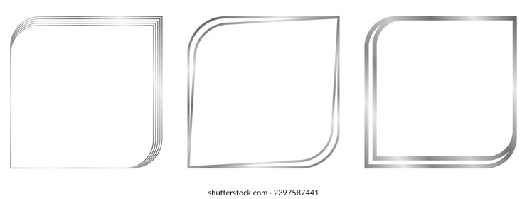 Set of silver metal frames isolated on white. Vector frame for text, photo, certificate, pictures, diploma, card, invitation. Square luxury frames