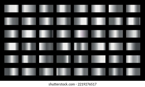 Set of silver metal gradients isolated on black background. Vector illustration