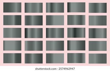 Set of silver metal gradients isolated on black background Vector illustration