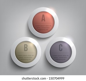 Set of silver metal / metallic ring banners with shiny lights for business design, infographics, reports, progress, step presentation, number options, websites or workflow layout. Clean style