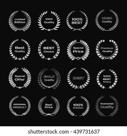 Set of silver metallic laurel wreath or frame. Vector eps 10 format.
