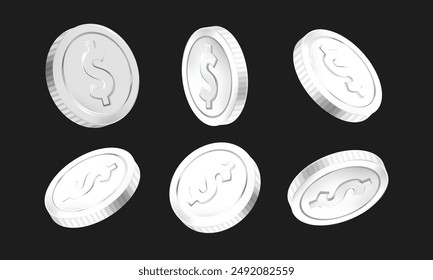 A set of silver money dollar icon material in various angle styles