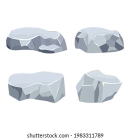 Set of silver nugget, ore in cartoon style isolated on white background. Different shapes of natural mineral resources. Ui asset collection.