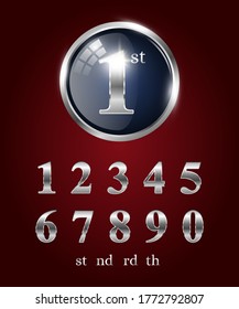 Set of silver number and ending of the words isolated on dark red background. Silver number suitable for luxury design, VIP, and anniversary celebration design