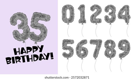 Set silver numbers from 0 to 9. Holiday set for a party, birthday, anniversary and wedding celebration. Balloons in form numbers for postcards, posters, congratulations.