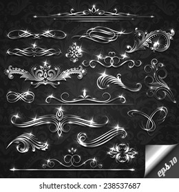 Set Of Silver Ornate Design Elements - Eps10