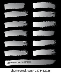 Set of silver paint strokes. Silver Foil Shining Paint Stain Hand Drawn Illustration. Vector.