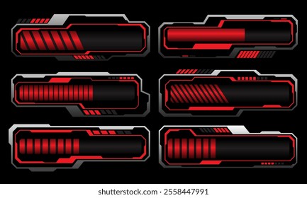 Set of silver red data progress user interface elements technology futuristic design modern creative on grey background vector illustration.