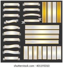 Set silver ribbons and banners with gold vector