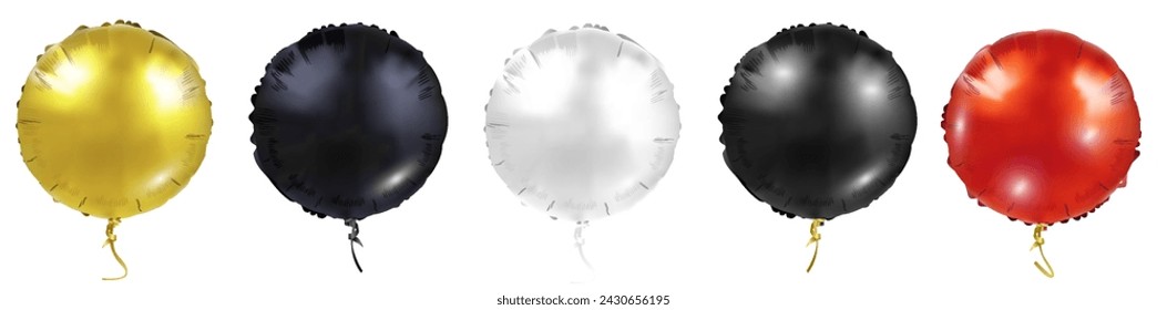 Set of Silver Round shaped foil balloons on transparent white background. Party Balloons event design decoration. Mockup for balloon print. Vector.