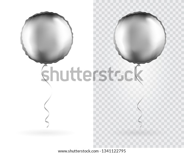 Set of Silver Round shaped foil\
balloons on transparent white background. Party Balloons event\
design decoration. Mockup for balloon print.\
Vector.