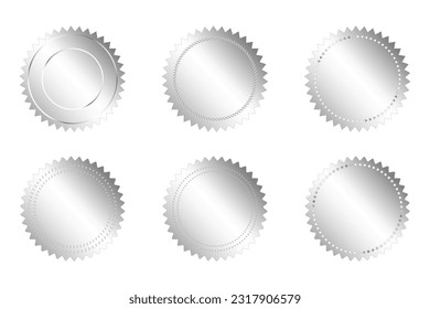 Set of silver seals, label, badge, certificate. Vector illustration isolated on a white background