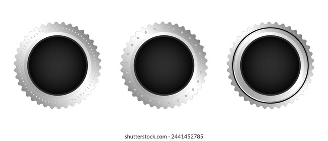 Set of silver seals, label, badge, certificate. Vector illustration isolated on a transparent background.