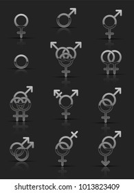 Set of silver sexuality icons. Vector illustration.