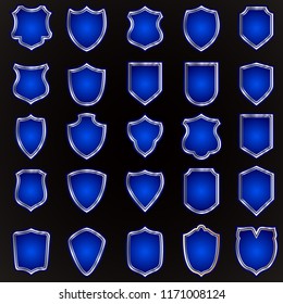 Set of silver shields. Vector illustration. Eps 10.