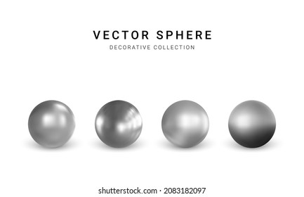 Set of silver sphere isolated on white background. Collection of bubble. Vector illustration