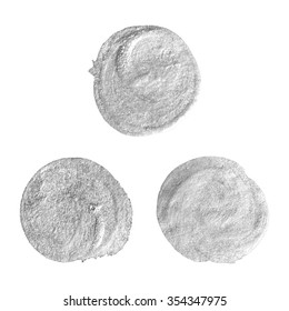 Set of silver stains isolated on white background. Abstract design element for inscription, banner, card, invitation, postcard, poster. Vector illustration.