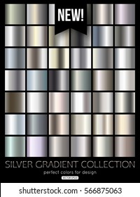 Set of silver, steel, aluminum gradients. Vector texture.