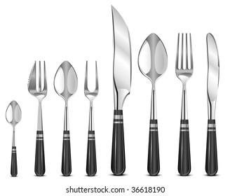 Set of silver table wares isolated on white background, vector illustration