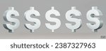 Set of silver US dollar currency symbol isolated on gray background. Silver dollar sign. 3D signs money currency sign. 3D vector Illustration.