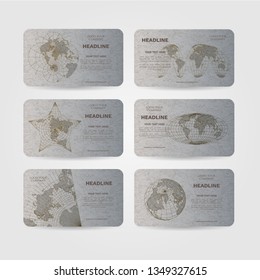 Set of silver vector banners with world map in different projections