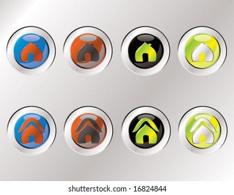 set of silver vector buttons including two stylish home icons